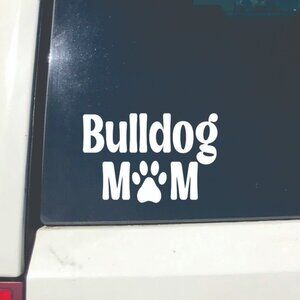 White Bulldog Dog Mom Vinyl Window Decal Sticker